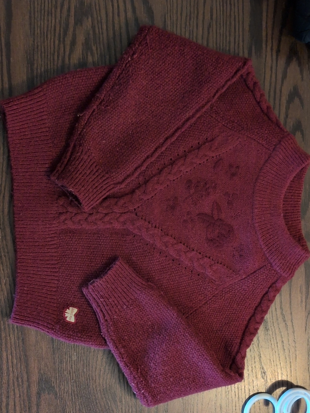 Souris Mini Kids Burgundy Cable Knit Sweater. With Cute Design. Size 3-4 Years
